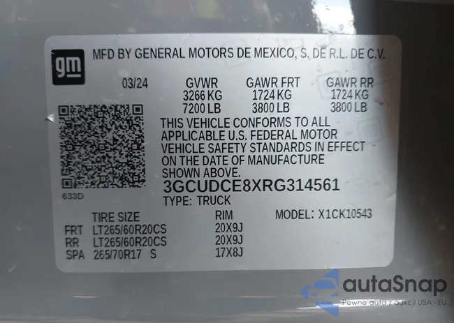 3GCUDCE8XRG314561: 43513374