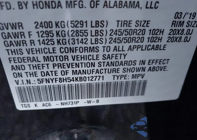 5FNYF8H54KB012771: 43513415