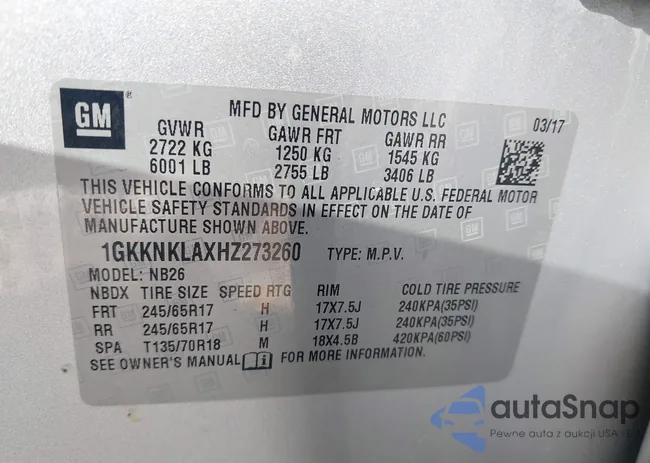 1GKKNKLAXHZ273260: 43514574