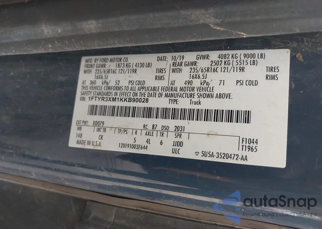 1FTYR3XM1KKB90028: 43514650