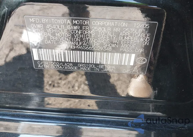 JTHBH96S665029348: 43514829