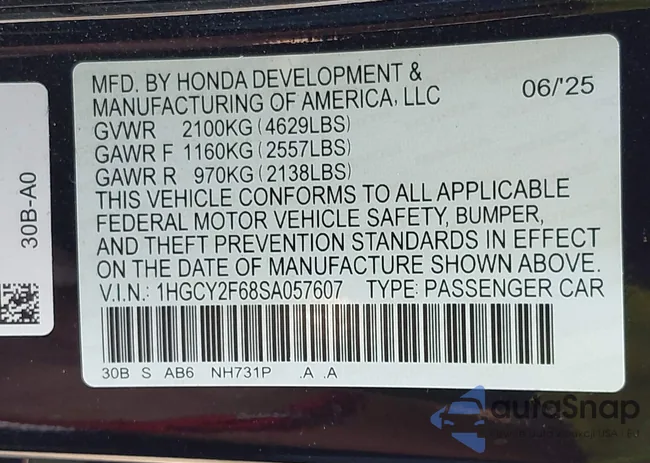 1HGCY2F68SA057607: 43514989