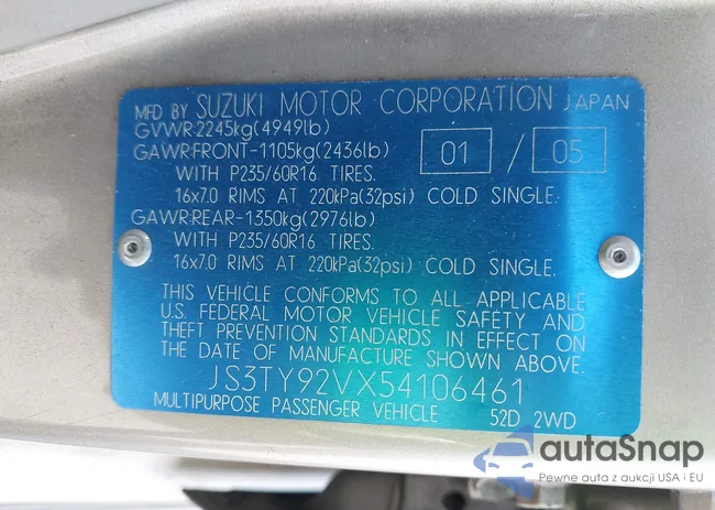 JS3TY92VX54106461: 43514049