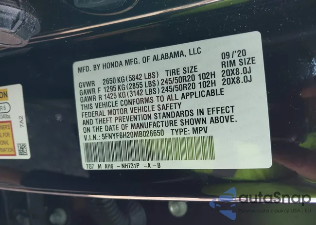 5FNYF6H20MB026650: 43515580