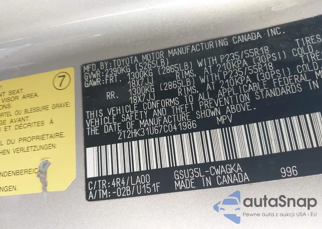 2T2HK31U67C041986: 43515819