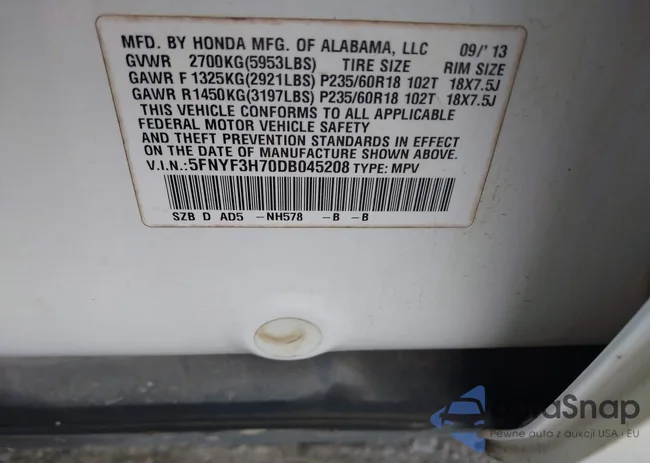 5FNYF3H70DB045208: 43515894