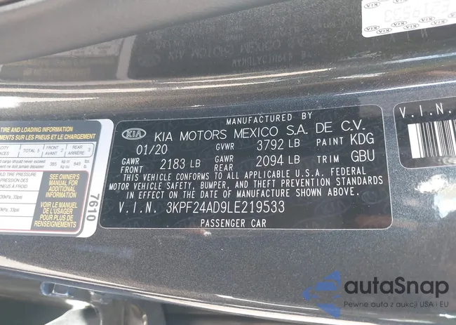 3KPF24AD9LE219533: 43516015