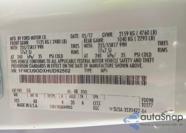 1FMCU9GDXHUD92502: 43515107