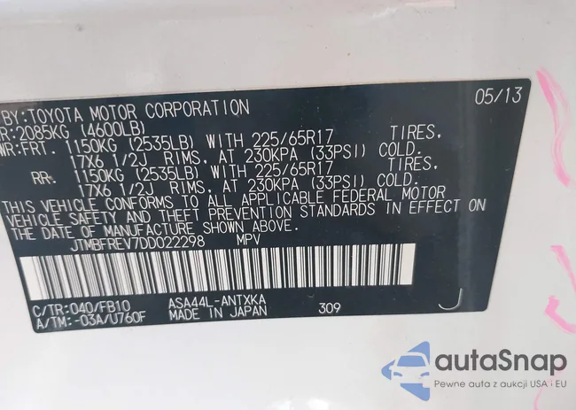 JTMBFREV7DD022298: 43515247