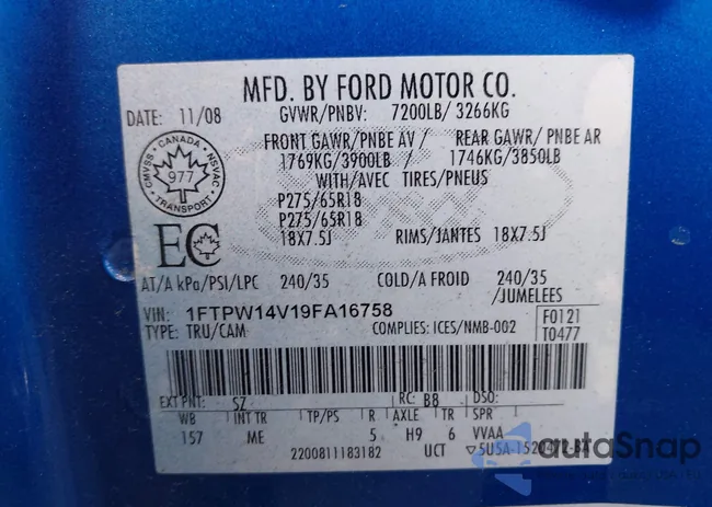 1FTPW14V19FA16758: 43515248