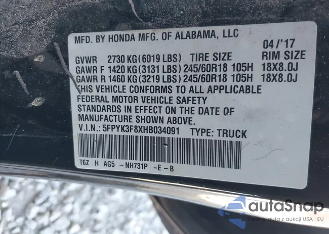 5FPYK3F8XHB034091: 43515311