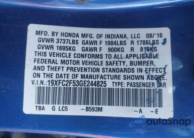 19XFC2F53GE244825: 43516556