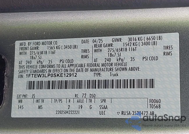 1FTEW3LP0SKE12912: 43516650