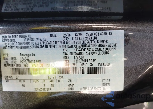 1FADP5CU2GL106019: 43516670