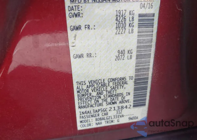 1N4AL3AP5GC213842: 43516687