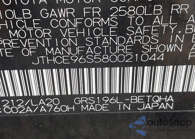 JTHCE96S580021044: 43516753