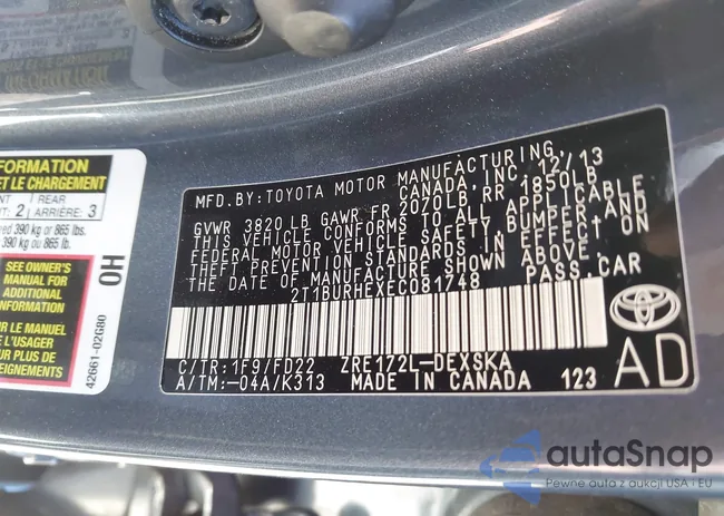 2T1BURHEXEC081748: 43516764
