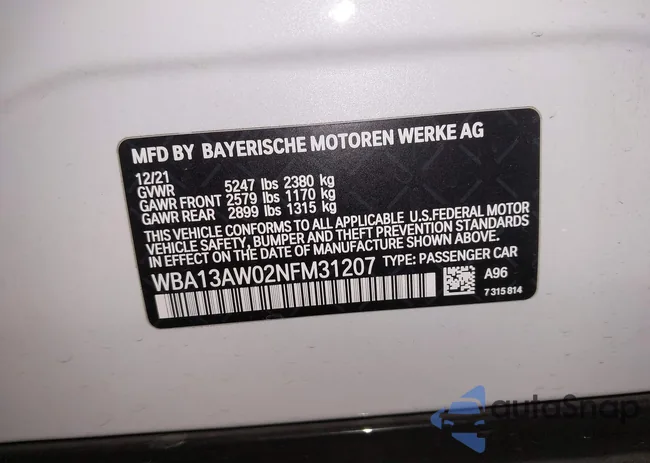 WBA13AW02NFM31207: 43516906