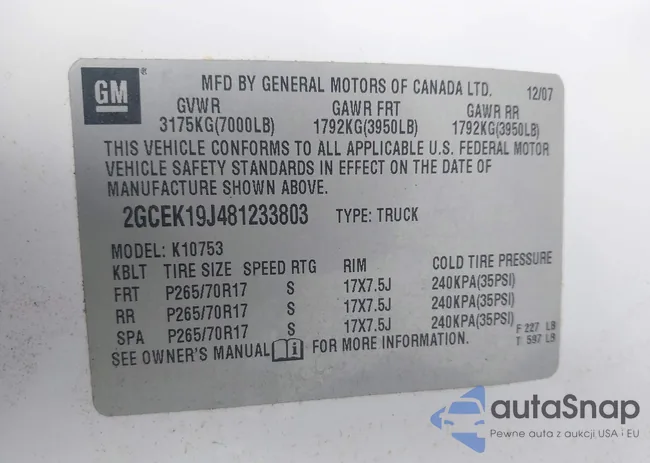 2GCEK19J481233803: 43516913