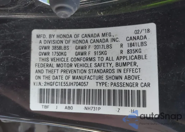 2HGFC1E55JH704057: 43516932