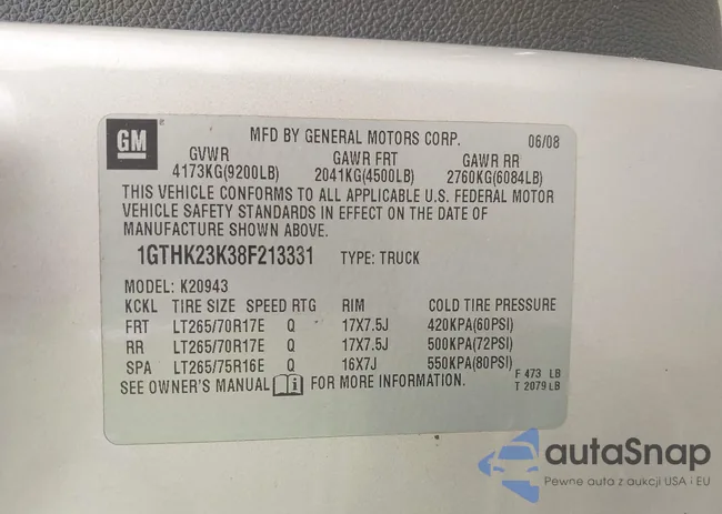 1GTHK23K38F213331: 43516954