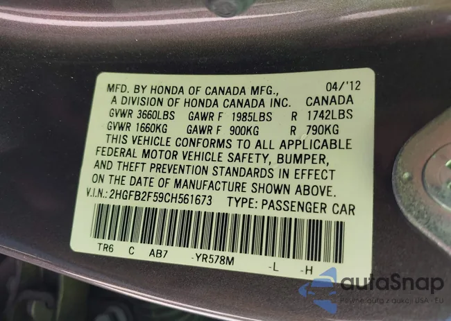 2HGFB2F59CH561673: 43516023