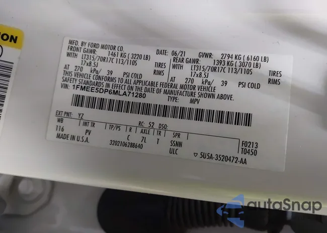 1FMEE5DP6MLA71280: 43517636