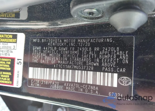 4T1C11AK7MU537328: 43517155