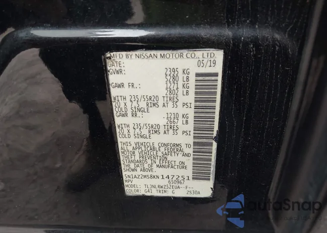 5N1AZ2MS8KN147251: 43517225