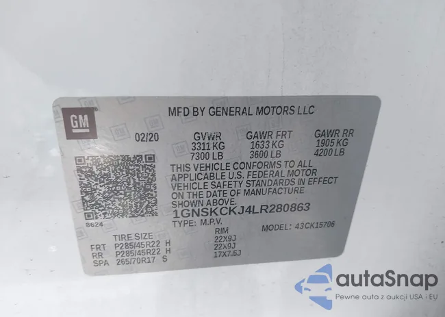 1GNSKCKJ4LR280863: 43518429