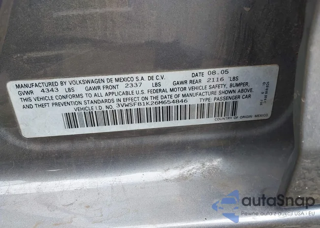 3VWSF81K26M654846: 43518656