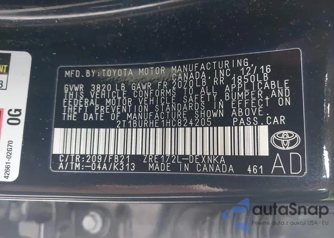 2T1BURHE1HC824205: 43518714