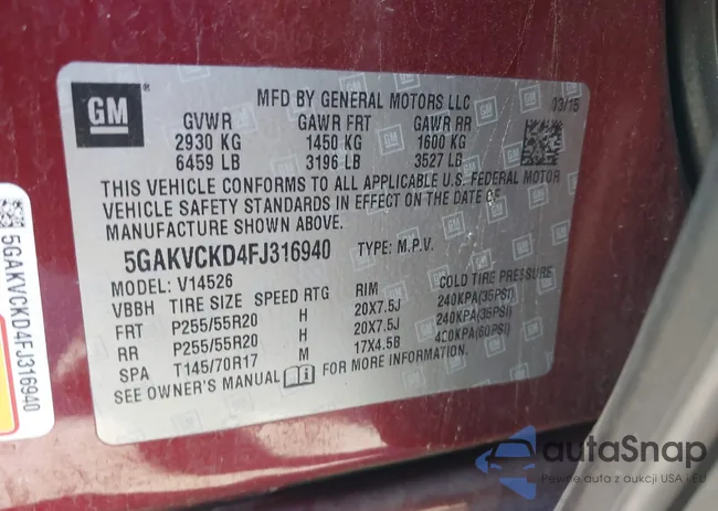 5GAKVCKD4FJ316940: 43518886