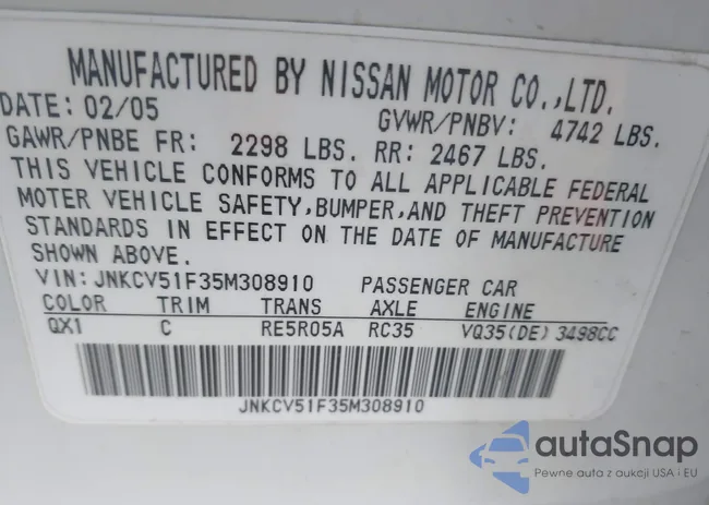 JNKCV51F35M308910: 43518075