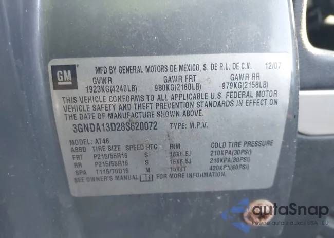 3GNDA13D28S620072: 43518188