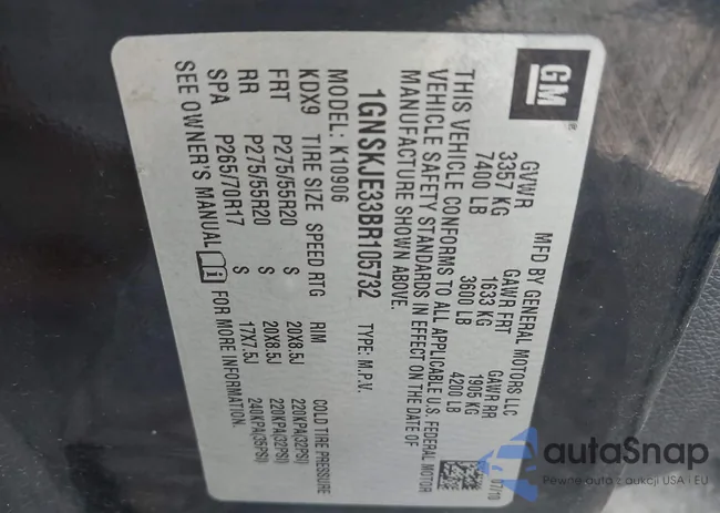 1GNSKJE33BR105732: 43518190