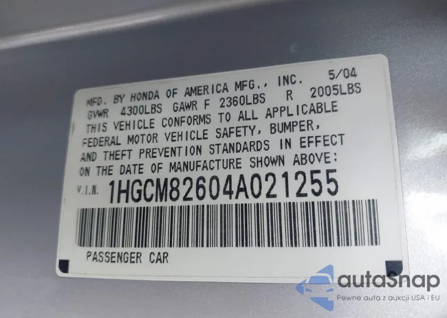 1HGCM82604A021255: 43518348