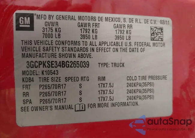 3GCPKSE34BG265039: 43519804