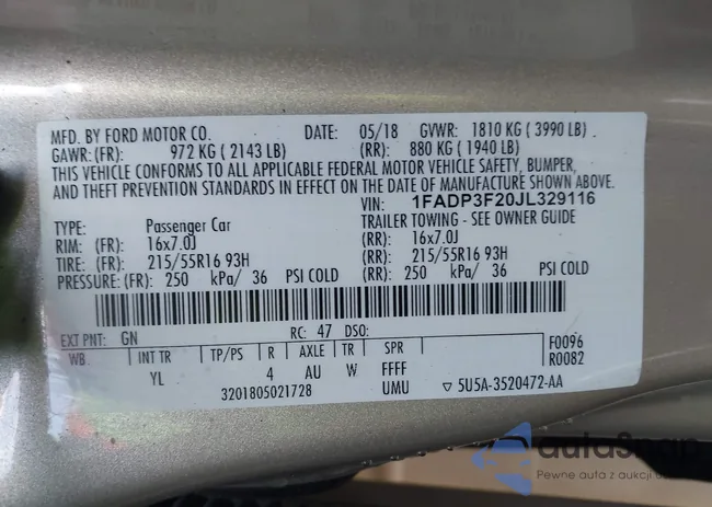 1FADP3F20JL329116: 43519081