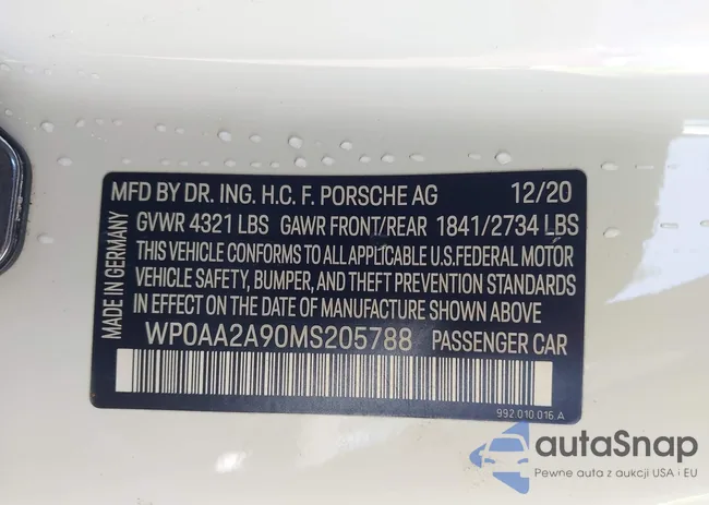 WP0AA2A90MS205788: 43519146