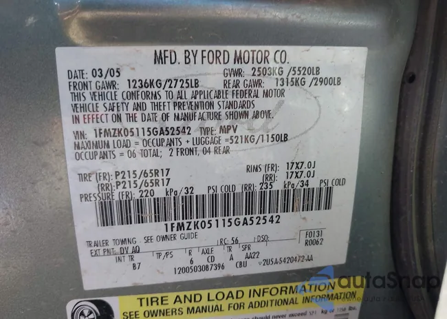 1FMZK05115GA52542: 43520660