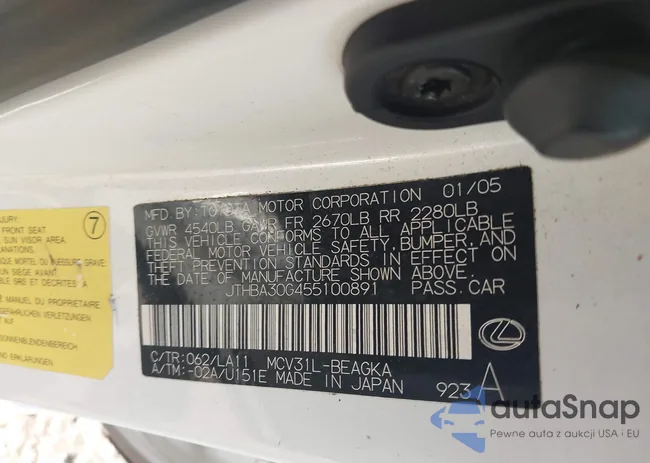 JTHBA30G455100891: 43520949