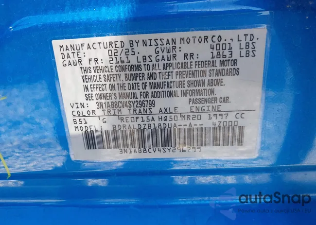 3N1AB8CV4SY296799: 43520125