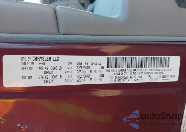 1A8HX58208F140195: 43520143