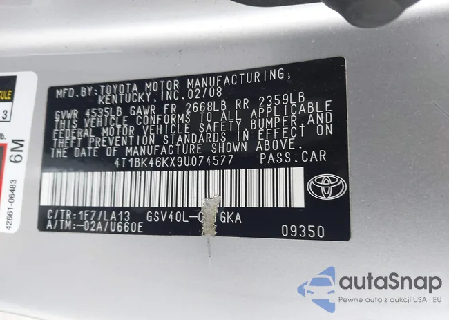 4T1BK46KX9U074577: 43520301