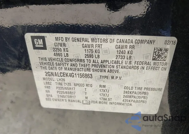 2GNALCEK4G1156863: 43521421