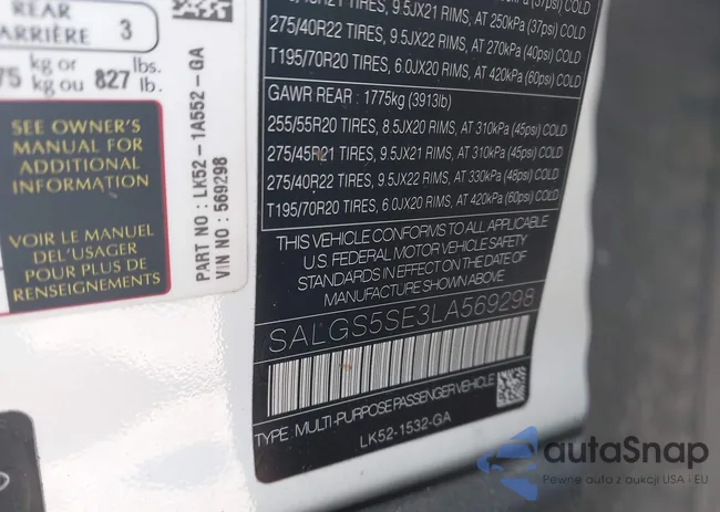 SALGS5SE3LA569298: 43521623