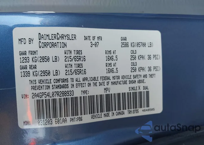 2A4GP54L07R288933: 43521641