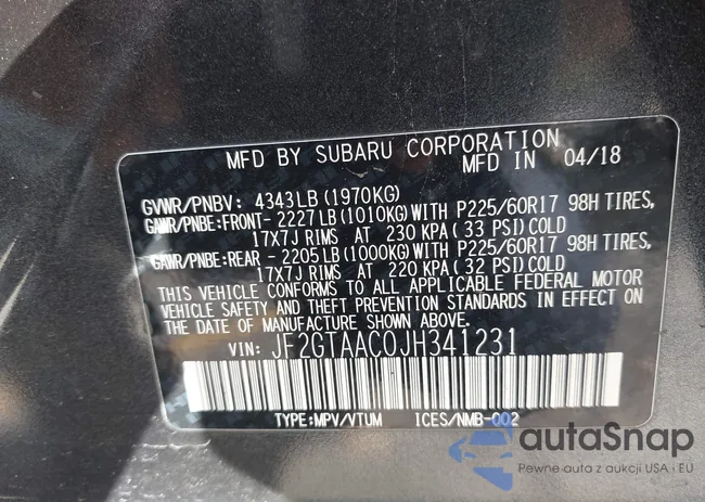 JF2GTAAC0JH341231: 43521752