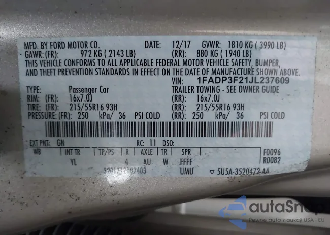 1FADP3F21JL237609: 43521756